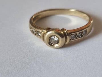 Bague - 18 carats Or jaune Diamant (Naturelle) - Diamant -, Handtassen en Accessoires, Ringen, Nieuw