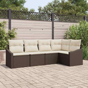 vidaXL Tuinbank Set 5 st Bruin en wit poly rattan, Verzenden