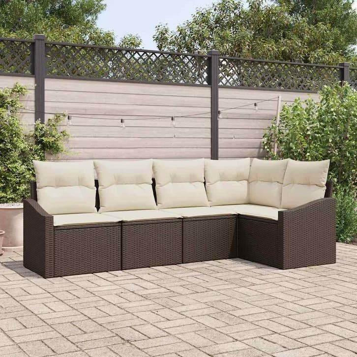 vidaXL Tuinbank Set 5 st Bruin en wit poly rattan, Jardin & Terrasse, Ensembles de jardin, Envoi