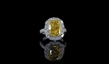 Ring - 14 karaat Witgoud - 9.90ct. tw. Geel Diamant (Fancy