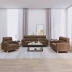 vidaXL 3-delige Loungeset met kussens stof bruin, Verzenden, Nieuw