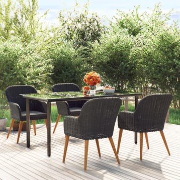 vidaXL 5-delige Tuinset met kussens zwart, Verzenden, Nieuw, Tuinset