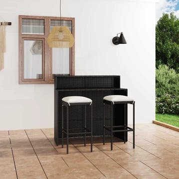 vidaXL 3-delige Tuinbarset met kussens zwart, Tuin en Terras, Verzenden, Nieuw