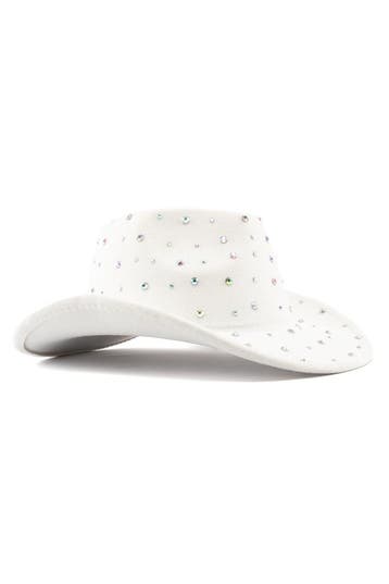 KIMU® Cowboyhoed Wit Steentjes Cowgirl Western Hoed Witte Co, Ophalen of Verzenden, Nieuw