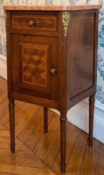 Table de chevet - Bois, Céramique, Laiton, Marbre, Antiquités & Art