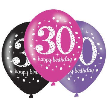 Ballonnen 30 Jaar Happy Birthday Roze 27,5cm 6st, Hobby en Vrije tijd, Verzenden, Nieuw