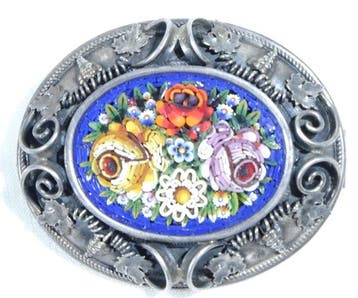 Zonder minimumprijs - Broche Zilver, Sterling - Micromosaico