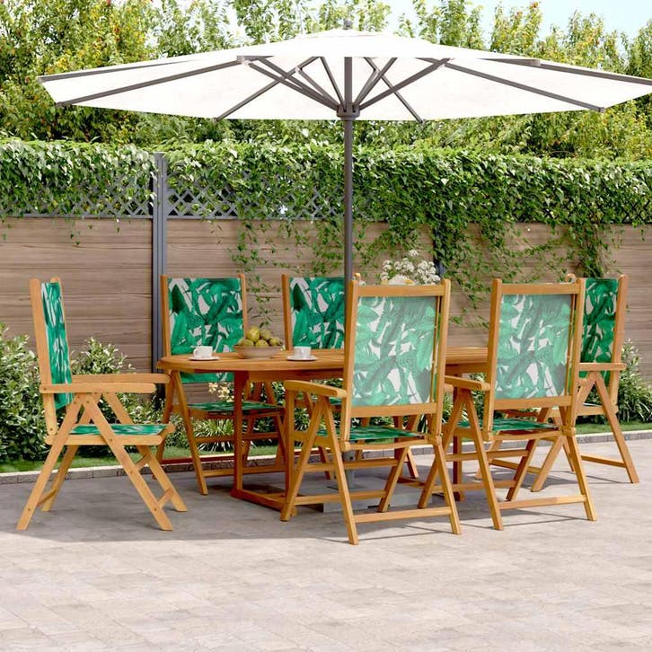 vidaXL 7-delige Tuinset bladpatroon stof en massief hout, Jardin & Terrasse, Ensembles de jardin, Envoi