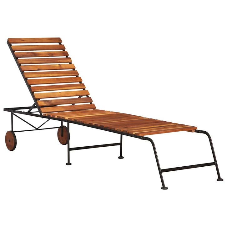 vidaXL Ligbed met stalen poten massief acaciahout, Jardin & Terrasse, Chaises longues, Envoi
