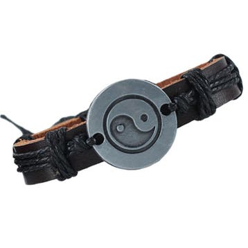 Fako Bijoux - Armband - Leder - Yin Yang - Zwart, Verzenden, Nieuw