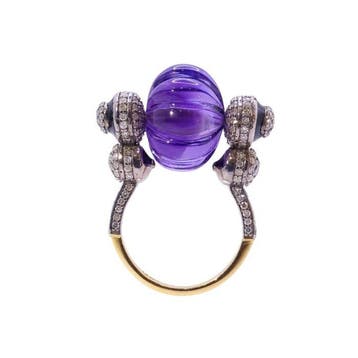 Cocktailring - 14 karaat Geel goud - 18.70ct. tw. Amethist -