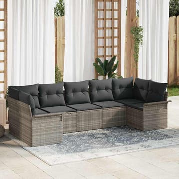 vidaXL Tuinbank Set met opslag 7 pcs Lichtgrijs Poly rattan, Verzenden, Nieuw