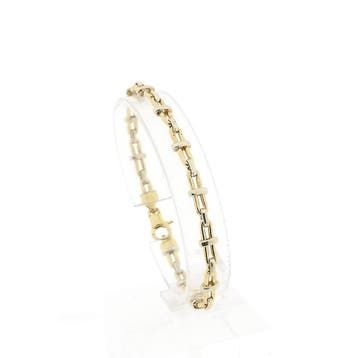 Bicolor gouden fantasie schakelarmband, Ophalen of Verzenden, Gebruikt, Goud, Goud
