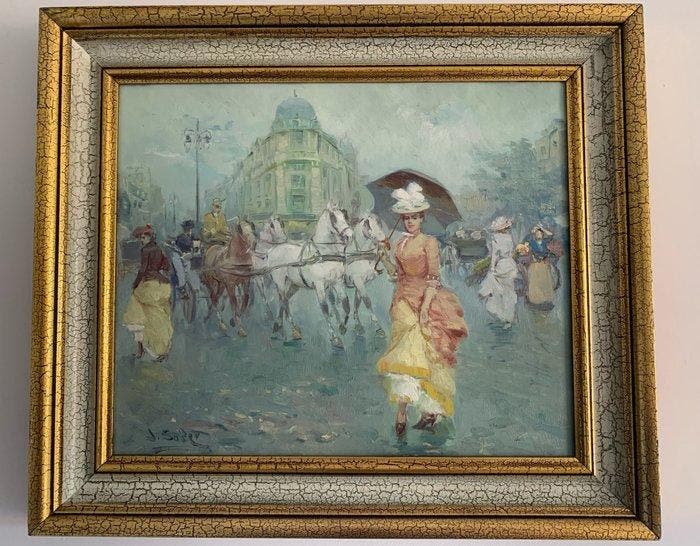 Juan De La Cruz Soler (1951) - Tarde luminosa en un bulevar, Antiek en Kunst, Kunst | Schilderijen | Klassiek