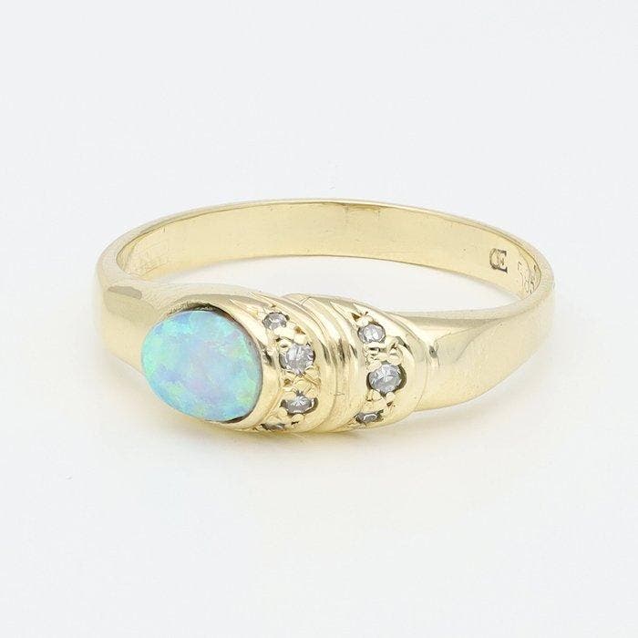 Bague - 14 carats Or jaune Diamant (Naturelle) - opale, Bijoux, Sacs & Beauté, Bagues