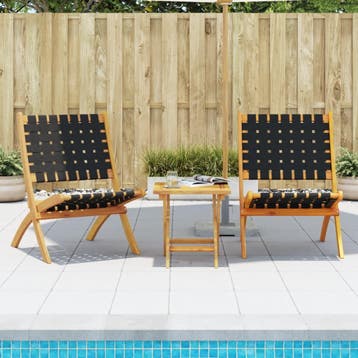 vidaXL Set van 2 klapstoelen met tafel, zwart, massief hout, Verzenden, Nieuw