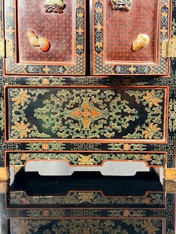 Armoire - Bois - Chine - cabinet miniature peint