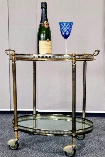 Serveerwagen - Messing, Glas - Antiek, klein, prachtig