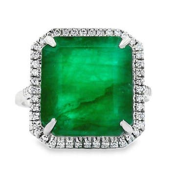 Bague Platine - 8.16ct. tw. Émeraude - Diamant, Handtassen en Accessoires, Nieuw