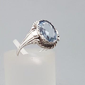 Zilver, Art Deco Blauwe Spinel(Getest) - Ring