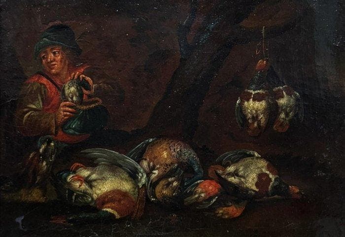 École Hollandaise (c. 1700) - Le Voleur de Volailles, Antiquités & Art, Art | Peinture | Classique