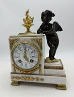 Klok Louis XVI - Gepatineerd brons, Brons, Carrara marmer -, Antiquités & Art, Antiquités | Horloges
