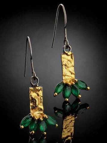 Groene onyx hangende oorbellen - 925 sterlingzilver -
