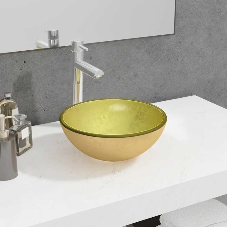 vidaXL Wasbak 30x12 cm gehard glas goudkleurig, Bricolage & Construction, Sanitaire, Envoi