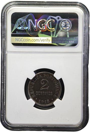 Portugal. Republic. 2 Centavos 1918 - Ferro - NGC - AU 58 -, Postzegels en Munten, Munten | Europa | Niet-Euromunten
