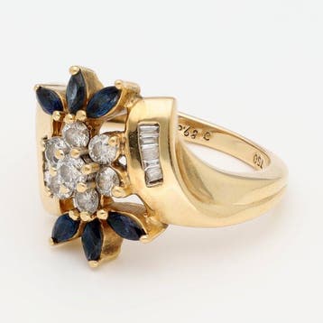 Bague - 18 carats Or jaune Saphir - Diamant, Bijoux, Sacs & Beauté, Bagues