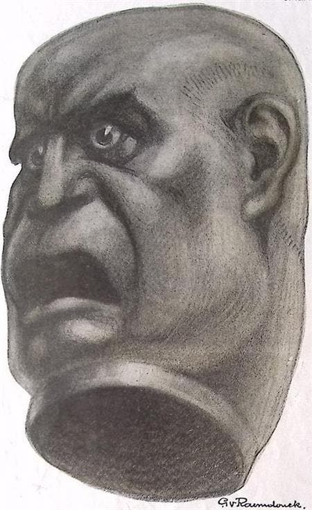 Spotprent met hoofd van Mussolini (lijst optie, Lithos), Antiek en Kunst, Kunst | Litho's en Zeefdrukken, Verzenden