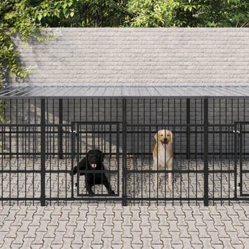 vidaXL Hondenkennel met dak 15,02 m² staal, Dieren en Toebehoren, Hondenbenches, Verzenden, Nieuw