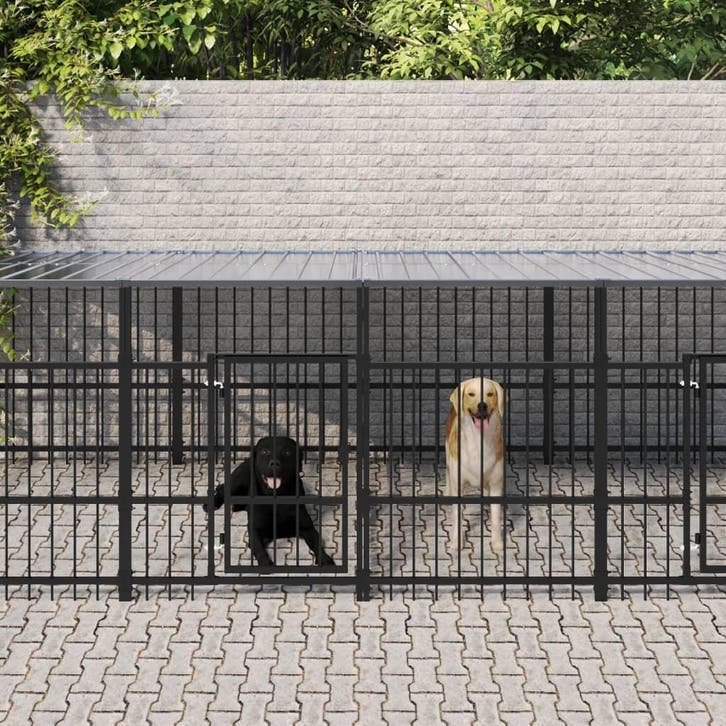 vidaXL Hondenkennel met dak 15,02 m² staal, Dieren en Toebehoren, Hondenbenches, Nieuw, Verzenden