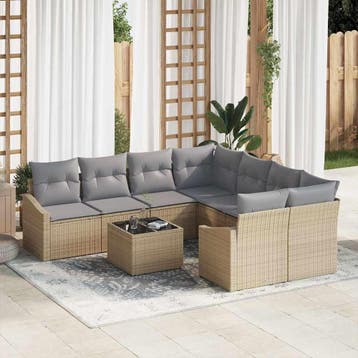 vidaXL Bankstel 9 st Beige en Grijs poly rattan, Verzenden, Nieuw