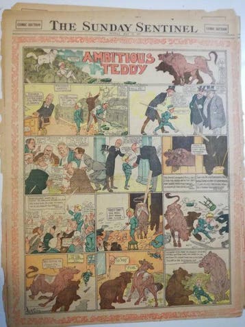 Ambitious Teddy - 7 Krantenpaginas en strips - 1907, Boeken, Nieuw