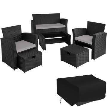 tectake Wicker zitgroep Modena 3+2+1 met beschermhoes - zwar, Verzenden, Nieuw