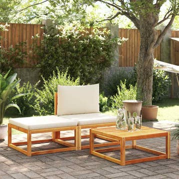 vidaXL 3-delige tuinbankset met kussens acaciahout & rotan, Verzenden, Nieuw
