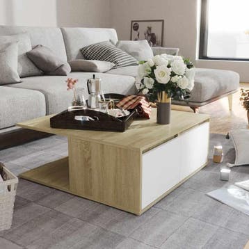 vidaXL Salontafel 80x80x31 cm bewerkt hout wit en sonoma, Verzenden, Nieuw