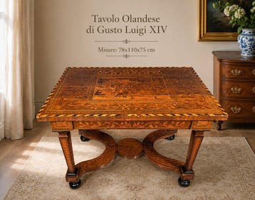 Tafel - Walnoot, marquetterei van diverse houtsoorten - In