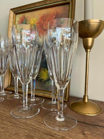 Val Saint Lambert - Verre à champagne (8) - Cristal - Verre, Antiquités & Art