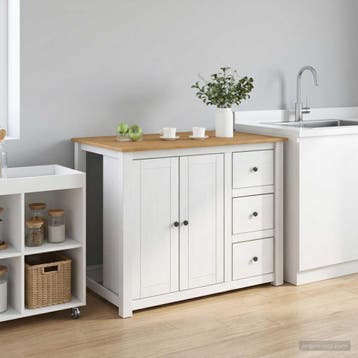 vidaXL Keuken eiland set 2 st PANAMA Wit en Honingwas 112 x, Verzenden