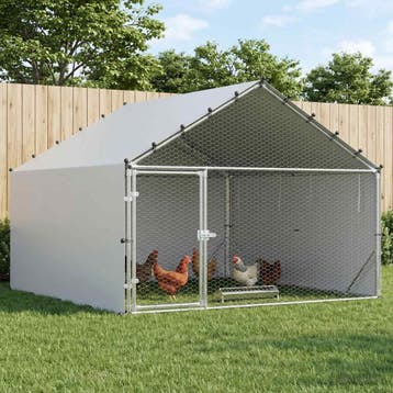 vidaXL Kippenhok met dak Zilverkleurig 200 x 200 x 150 cm, Verzenden