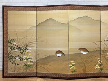 Kamerscherm - Hout, Zijde, Textiel - Japan -