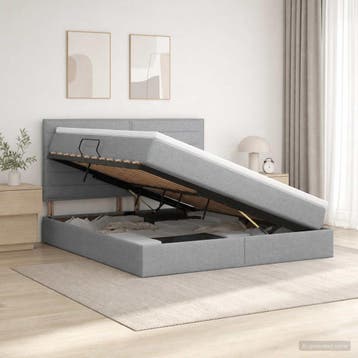 vidaXL LED opbergbed met matras Lichtgrijs 140 x 190 cm Stof, Verzenden