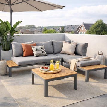 Salon de jardin modulable 3 pièces - gris - 2 canapés pour 2, Verzenden