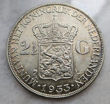 Nederland. Wilhelmina. 2 1/2 Gulden 1933 (Zonder