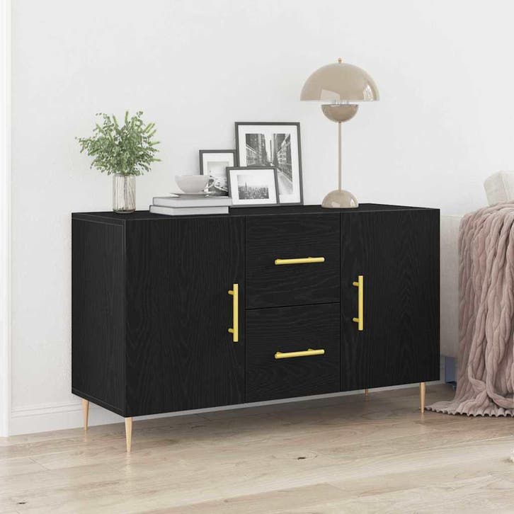 vidaXL Dressoir met lade Zwart Eiken 100 x 36 x 60 cm, Huis en Inrichting, Kasten | Dressoirs, Nieuw, Verzenden