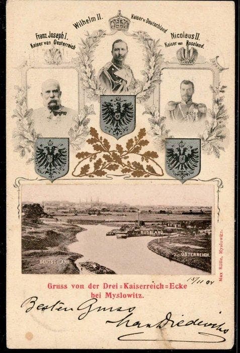 Duitse Rijk, Oostenrijk, Rusland 1904 - Groeten uit de Drie, Postzegels en Munten, Postzegels | Europa | Duitsland