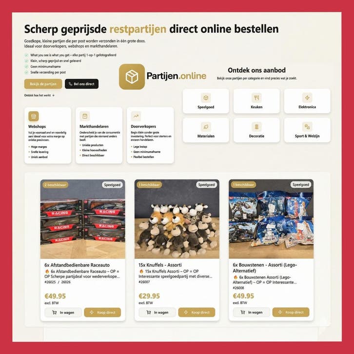 Webshopovername PARTIJHANDEL RESTPARTIJEN inclusief VOORRAAD, Articles professionnels, Exploitations & Reprises