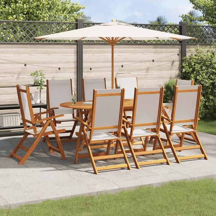 vidaXL 9-delige Tuinset massief acaciahout en textileen, Tuin en Terras, Tuinsets en Loungesets, Tuinset, Nieuw, Verzenden